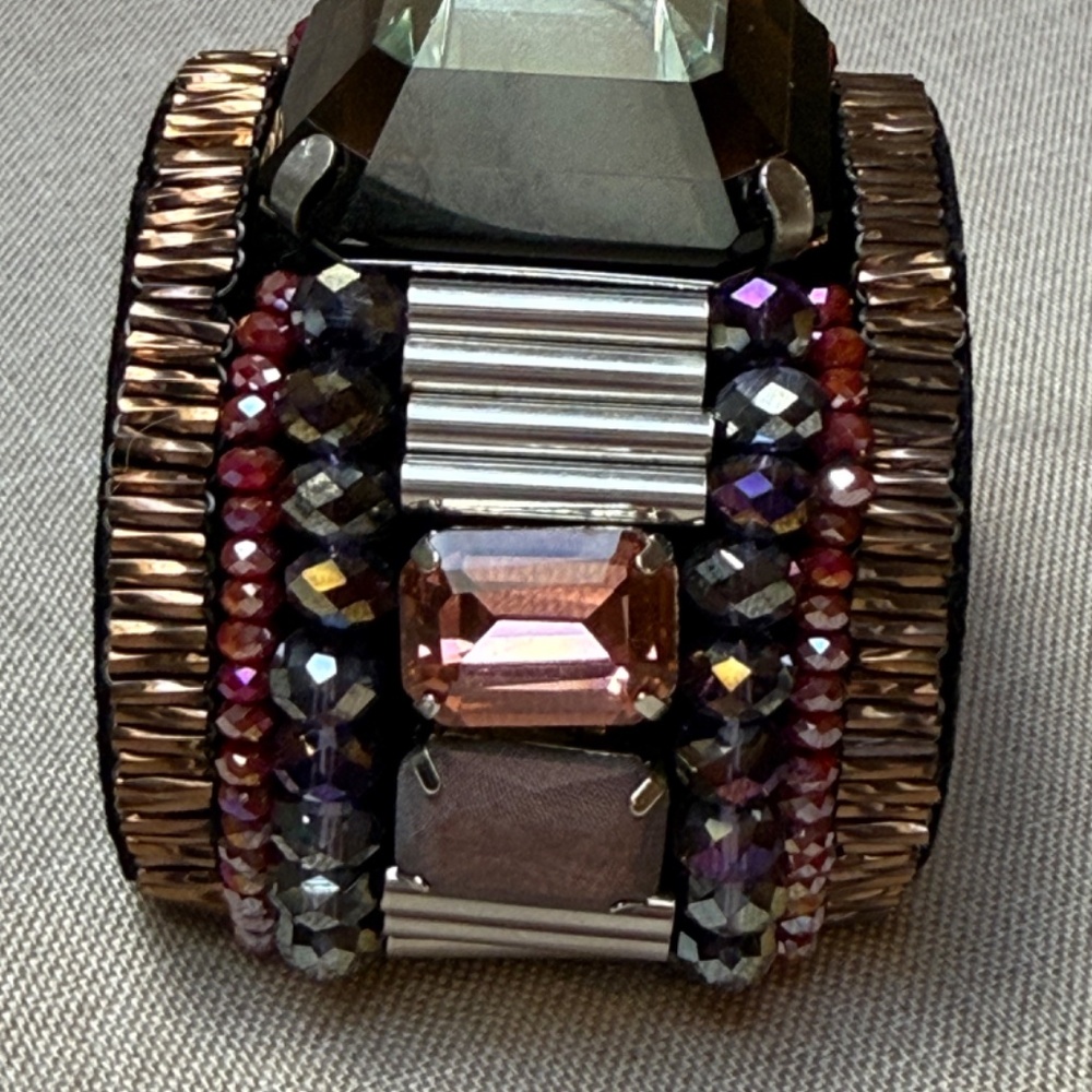 Large Decorated Felt Lined Cuff Statement Bracelet - image 7